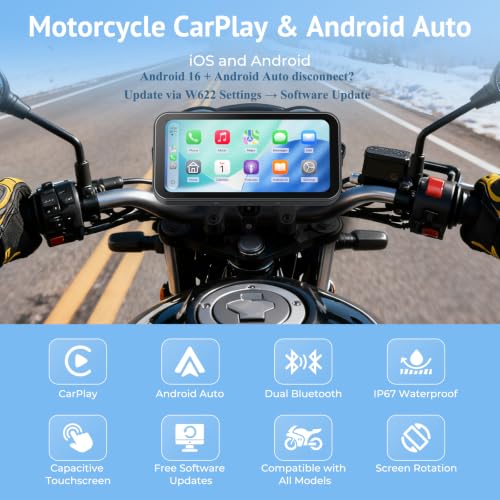 6.25" Wireless Motorcycle CarPlay Screen with Android Auto,Built-in TPMS,IP67 Waterproof Motorcycle GPS Display,OTA Update,Bluetooth Audio,Portrait/Landscape Switch for Riding