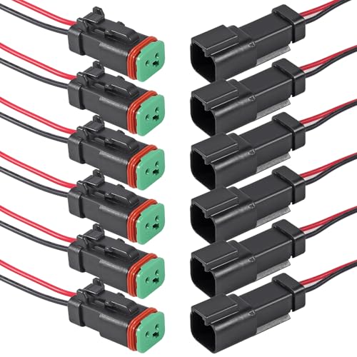 6Pcs 2 Pin DT Connector Car Electric Plug Connector Wire Harness Auto Waterproof Male Female Automotive Electrical Connector Auto Plug with 2 Wire for Car Truck Boat - size: 6pcs 2 pin DT