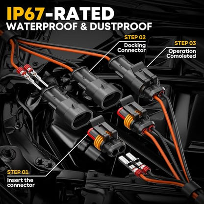 Waterproof Automotive Electrical Connectors Crimping Tool Kit, 1/2/3/4 Pin Waterproof Plugs, Ratchet Crimper for 24–14 AWG Wires, Includes Removal Tools for Car, Truck, RV, Boat Wiring Harness