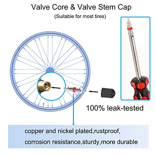 64PCS Tire Valve Stem Removal Tool Kit - 40PCS Tire Valve Cores, 20PCS Valve Stem Caps, 4-Way Valve Tool, Single and Dual Heads Valve Core Remover Tire Repair Tool - size: 64PCS