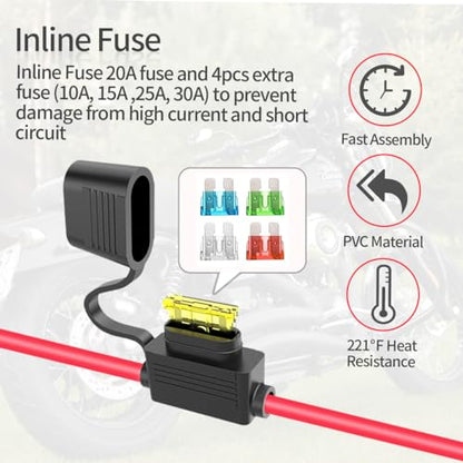 ELFCULB Anderson Connector to O Ring Terminal 10AWG Battery Connector Cable with 5 Fuse for Automotive Portable Power Station Solar Generators(5FT) - size: 5FT