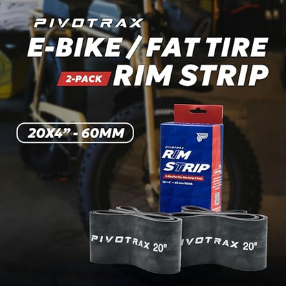 PIVOTRAX Motorcycle Rim Strip (2 Pack) – Size :12" 14" 16" 17" 18" 19" 20" 21" Durable Rubber Rim Tape with Valve Stem Hole, Tube Protection, Compatible with E-Bike Dirt Bike - size: 20"