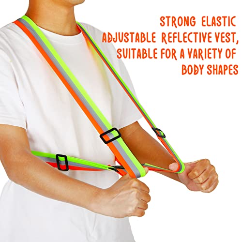 Macarrie 15 Pcs High Visible Reflective Running Vest Bulk Adjustable Safety Vest Elastic Straps Gear Night Walking Outdoor - color: Green and Orange