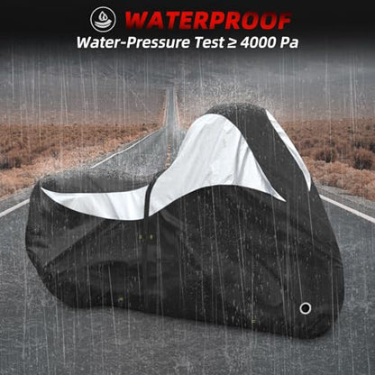 600D Motorcycle Cover, Heavy Duty Waterproof Motorcycle Covers Outdoor Storage with Lock-Holes Compatible with Harley Davidson, Honda, Suzuki, Yamaha (Side+Top Box) - size: Side+Top Box