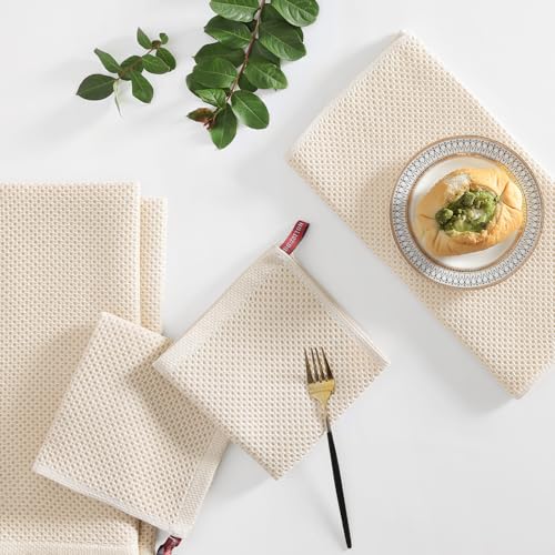 Homaxy 100% Cotton Kitchen Towels and Dishcloths Set, 12 x 12 Inches and 13 x 28 Inches, Set of 8 Bulk Kitchen Towels Set, Ultra Soft Absorbent Dish Cloths for Washing Dishes, Beige - color: Beige, style: 8-Piece Set