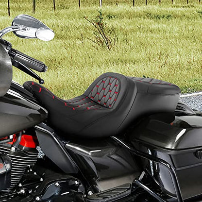 C.C. RIDER Hammock Gel Seat - Fat Diamond Pro 2-Up One-Piece Seat fit for Harley Touring Road King FLHR Street Glide FLHX Road Glide FLTRX 2009-2023 - color: 16# Gel Red