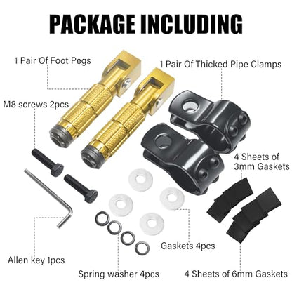 M8 Motorcycle Foot Pegs Folding Rearsets-90 Degree Foldable Footrest Fit 0.86-1.37in Brackets, Anti-Skid CNC Footpegs with Rubber Gasket for Pit Bike Dirt Bike Adventure Touring Bikes (Gold) - color: Gold