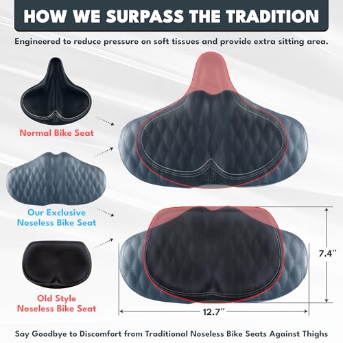 X WING New-Age Noseless Bike Seat Cushion for Men & Women - Extra Padding & Wide - Suitable for City, Electric, Stationary Bikes - Compatible with Peloton Bikes – Wide Winged Bike Seat with Cushion - color: Black Bubble
