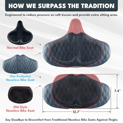 X WING New-Age Noseless Bike Seat Cushion for Men & Women - Extra Padding & Wide - Suitable for City, Electric, Stationary Bikes - Compatible with Peloton Bikes – Wide Winged Bike Seat with Cushion - color: Black Bubble