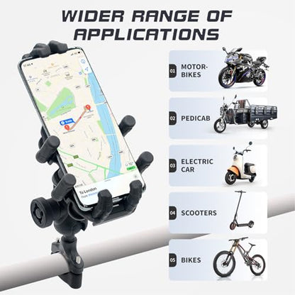 Motorcycle Phone Bracket, Motorcycle Phone Holder with Vibration Dampener High Speed Secure Lock Adjustable for Scooter ATV 4.9 to 8.1in