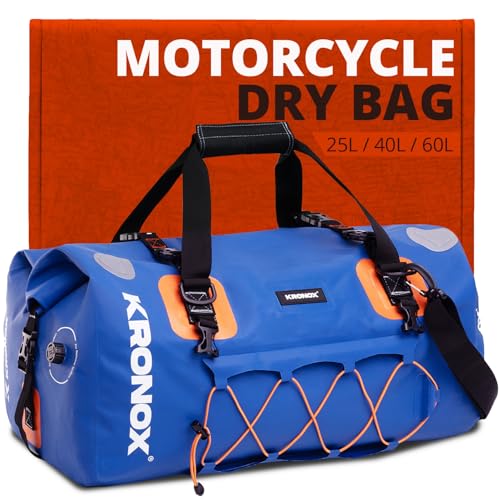 KRONOX Motorcycle Duffel Bag Waterproof, 40L Blue – Durable Motorcycle Luggage & Saddle Bags. Back Seat Dry Bag for Travel, Commute & Dirt Bike Gear - color: 1- Blue, size: 40 Liters