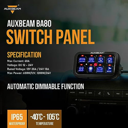 Auxbeam 8 Gang Switch Panel BA80 Automatic Dimmable LED Touch Control Panel Box Electronic Relay System Car Touch Switch Box Universal for Truck ATV UTV Boat Marine SUV Caravan -Blue, 3 Years Warranty - size: 8 Gang (Single-Sided Output), style: Blue (Wit