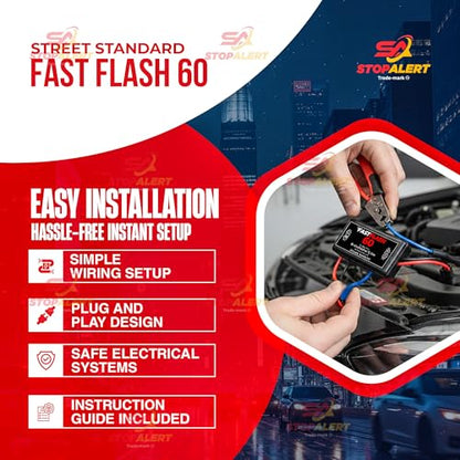 FastFlash 60 Watts Best Brake Flasher Tail & Stop Light Strobe 50X Fastest Preprogrammed 3 Blink Pattern Sequence - LED & ANY OTHER BULB for Cars, Trucks, Motorcycles mount 5A 12-24V - color: Fastflash 60w