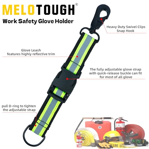MELOTOUGH Firefighter Glove Strap | Glove Holder Clip with Glove Leash Swivel Snap Hook,Reflective for Quick Access - color: Reflective Lime for Quick Access
