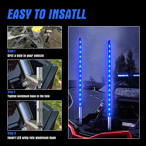 BESTZHEYU 2PCS 0.9M Blue LED Whip Light for ATV UTV 3FT LED Whip Light Antenna Whips for RZR Polaris Off-Road Sand Dune Buggy 4x4 - color: 0.9M Blue Whip Light