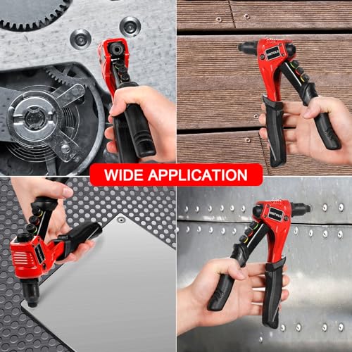 WETOLS Pop Rivet Gun Kit with 200 Blind Rivets, Upgraded Manual Single Hand Riveter with 4 Tool-Free Interchangeable Rivet Heads and 4 Drill Bits, Pop Rivet Tool Kit with Sturdy BMC Carrying Case - size: Regular Rivet Gun