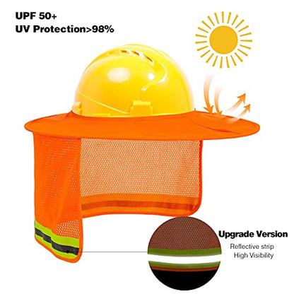 TCCFCCT Hard Hat Sun Shade, Full Brim High Visibility Sun Visor Neck Shield and Bandana Face Scarf with Construction Arm Sleeves, 3 Packs, Orange, Large, TCMY-01 - color: Sun Shade 1+bandana 1+sleeves 1pair Orange