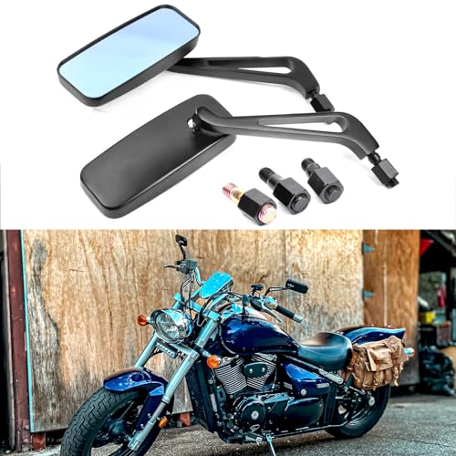 Black Rectangle Motorcycle Rearview Side Mirrors 10mm 8mm Compatible with Honda Shadow Kawasaki Suzuki Yamaha Cruiser Chopper - color: Black Rectangle, size: M8+M10