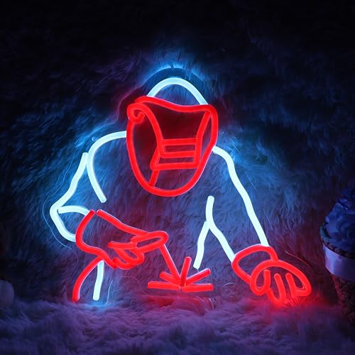 Welding Neon Sign Welder Led Neon Light Up Sign Welding Accessories Gifts for Men Cave Party Wall Decor father's day Gifts 13.7"×12.4" - color: welding-blue