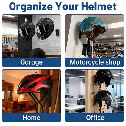 4 Pcs Helmet Holder Wall Mount, Wall Mounted Motorcycle Helmet Hook Rack with Screws for Equestrian Motorcycle Hat Rack (Black) - color: Black
