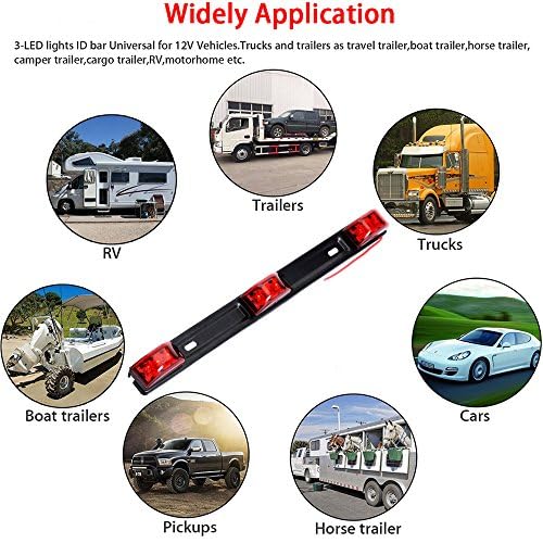 NEW SUN® Stainless Steel 15" 3 Lights 9 LED Identification Light Bar, 2 Pcs Clearance Red Waterproof, High Bright, Surface Mount Sealed ID Indicator for Trucks, Trailers, Camper, RVs, Tractors,Buses - color: 2 Pcs Red