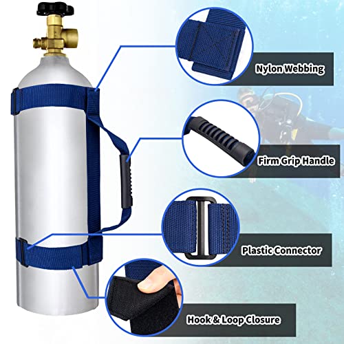 Dive Tank Carrier, Heavy Duty Webbing Scuba Air Tank Band Adjustable Cylinder Holder Carrying Strap with Comfort Handle - color: Blue
