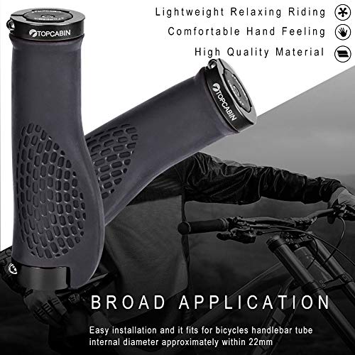 TOPCABIN Ergonomic Bike Grips - Widen Holding Rubber Grips with Aluminum LockGrips for Mountain & Road Bikes - color: (Aluminum lock plug+Grips) Black 1 Pair