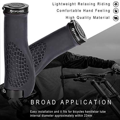 TOPCABIN Ergonomic Bike Grips - Widen Holding Rubber Grips with Aluminum LockGrips for Mountain & Road Bikes - color: (Aluminum lock plug+Grips) Black 1 Pair