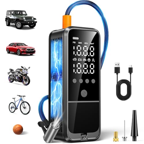 160PSI Tire Inflator Portable Air Compressor, 6000mAh Portable Tire Inflator for Car Portable Air Pump with Tire Gauge Pressure & LED Light Air Pump for Car Tires Cordless Bike Pump for Car