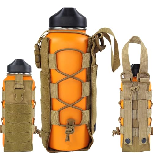 WICKTICK Molle Water Bottle Holder Pouch 16 24 32 40 64 oz - Multi-Purpose Tactical Fuel Bottle Bag, Adjustable Size for Outdoor Activities, Adapted to Backpack/Vest/Belt - color: Brown, style: Classic
