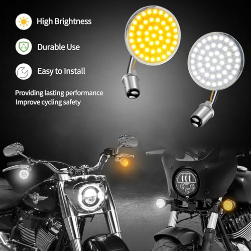 1157 Sequential LED Turn Signal Light with Smoked Turn Signals Lens, Motorcycle Blinkers Compatible with Harley Davidson Sportster Dyna Softail Road King Electra Glide Touring - SMD Bulbs