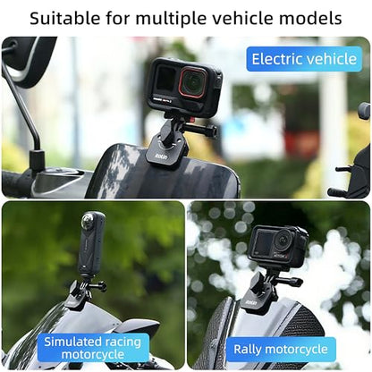 Motorcycle Windshield Clip Mount for Action Camera, Aluminum Motorbike Windshield Clamp for Insta360 X3/X4/X5, GoPro 9/10/11/12/13, DJI Osmo Action 3/4/5/6, Osmo Pocket 3/360/ Nano Accessories