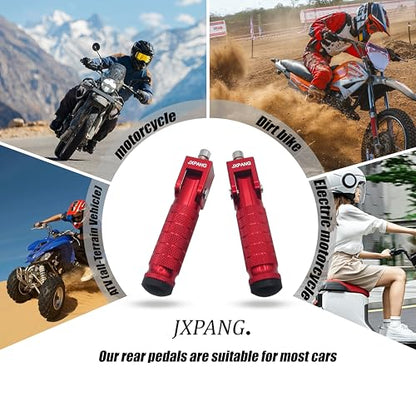 Universal Motorcycle Bicycle Folding Passenger Foot Pegs M8 Rearsets Rear Set Footrests Footpeg Foot Rest Peg Pedals For Bike Install Hole 8mm (Red) - color: Red