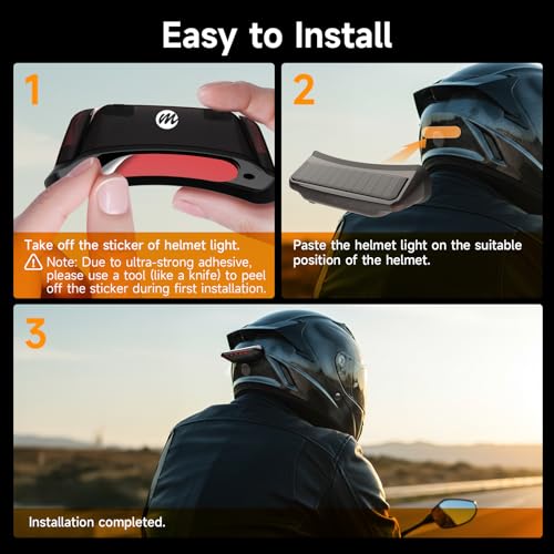 Solar Motorcycle Helmet Light, Moman Solar Powered Bicycle LED Safety Light with Brake Sensing Ultra Bright Red Warning Light IPX4 Waterproof ABS Material for Night Riding (USB-C Cable NOT Included)