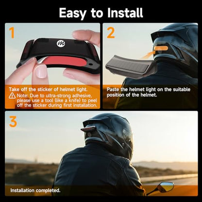 Solar Motorcycle Helmet Light, Moman Solar Powered Bicycle LED Safety Light with Brake Sensing Ultra Bright Red Warning Light IPX4 Waterproof ABS Material for Night Riding (USB-C Cable NOT Included)