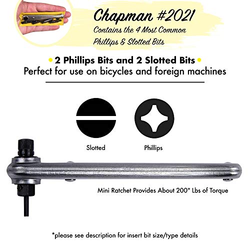 Chapman MFG 2021 Pocket Screwdriver Set - 6 Pieces - Includes Phillips & Slotted/Flathead Bits, Complete Pocket Size Set Offers 4 USA Made Insert Bits, Mini Ratchet Hand Tool + Soft Vinyl Case