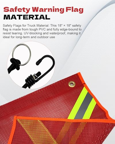 Reflective Safety Flag, PVC Mesh Warning Flags with Cross Reflective Strip 18 x 18 Inch Warning Flag with Wire Loop and Snap Hook for Truck Hunting Bike Trailer Hauling (Red-8 Pack) - color: Red Warning Flag