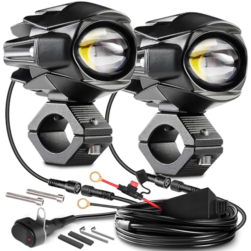 LEDMIRCY Motorcycle Auxiliary Lights, Luces Exploradoras Para Moto With Switch Wiring Harness LED Fog Driving Light Kit IP68 Waterproof/Shockproof Offroad Spot Lights for ATV UTV Snowmobile Boat