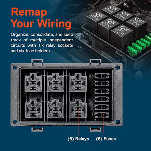 True Mods 12V DC Auto Waterproof Fuse 5-Pin Relay Box Block [6 Bosch Style Relay Holder] [6 ATC/ATO Fusible Holder] Universal Relay Block Box for Automotive Vehicles Cars Marine Boat Light Equipment - style: Box Only