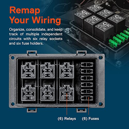 True Mods 12V DC Auto Waterproof Fuse 5-Pin Relay Box Block [6 Bosch Style Relay Holder] [6 ATC/ATO Fusible Holder] Universal Relay Block Box for Automotive Vehicles Cars Marine Boat Light Equipment - style: Box Only