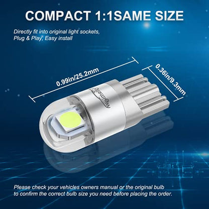 194 LED Car Bulb Ice Blue 3030 Chipset 2SMD T10 194 168 W5W LED Wedge Light Bulb 1.5W 12V License Plate Light Courtesy Step LightTrunk Lamp Clearance Lights (12pcs/pack)… - color: Ice Blue