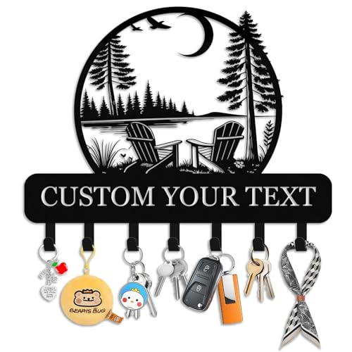 Personalized Key Holder for Wall, Custom Name Metal Key Rack Wall Mount, Lake House Metal Key Hanger with Rust-Resistant Finish, Custom Key Hooks for Cabin Decor and Entryway Organizer - color: Lake