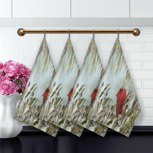 Winter Red Birds Kitchen Towels Set of 2 Snow Tree Dish Towels Bar Absorbent Cleaning Tea Towel for Home Dining Restaurants - color: Winter Red Birds Snow Tree