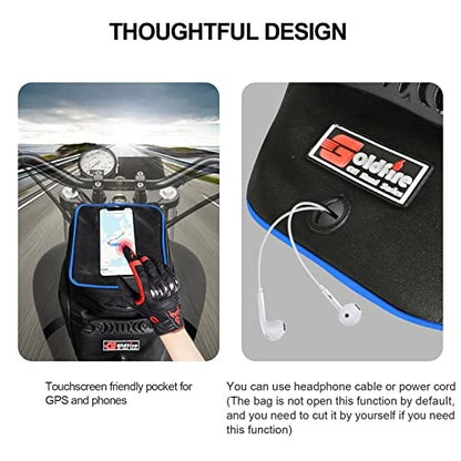 Motorcycle Tank Bag w/Strap Storage Bag Compatible with Honda Yamaha Suzuki Kawasaki Harley Water Resistant (Blue Piping) - color: Blue Piping