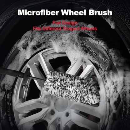 4PCS Professional Wheel Detailing Set - Metal-Free Flat Rim Brush, Dual-Hardness Tire Brushes & Lint-Free Towel | Scratch-Free Brake Dust Removal for All Vehicles - color: 4