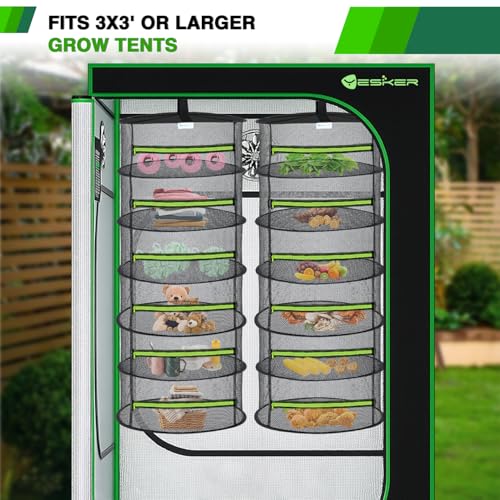Yesker 6 Layer Herb Drying Rack Hanging Mesh Net Foldable Plant Drying Racks 24" w Green Zipper Pruning Shears Dryer Hanging Rack for Herbs Seed Bud Fruit Clothes Grow Tent Closet Garden Outdoor 2 PCS - size: 2 PCS 6 Layers