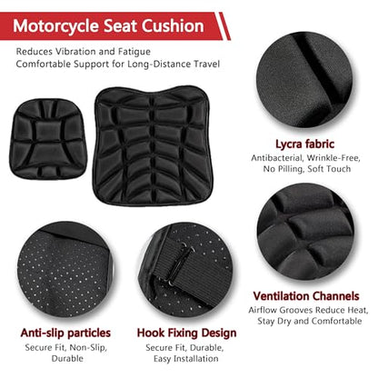 Motorcycle Seat Cushion for Honda Interstate 2010 2011 2012 2013 2014, Breathable Shock Absorption Pad with Non-Slip Particles & Hook, Airflow Grooves for Cooling, Butt Protection