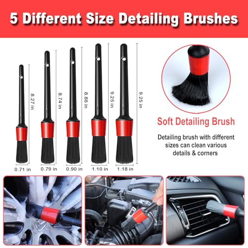 12Pcs Wheel Brush Kit for Cleaning Wheel and Tire, Wheel and Rim Brush, Car Detailing Brushes, Tire Brush, Bendable & Durable Car Wheel Rim Cleaner Brush Set,Car Detailing Cleaning Brush Supplies Kit - color: Red