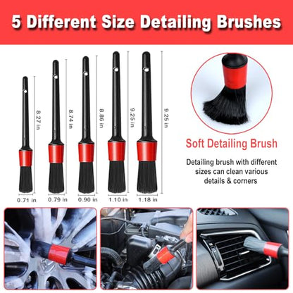 12Pcs Wheel Brush Kit for Cleaning Wheel and Tire, Wheel and Rim Brush, Car Detailing Brushes, Tire Brush, Bendable & Durable Car Wheel Rim Cleaner Brush Set,Car Detailing Cleaning Brush Supplies Kit - color: Red