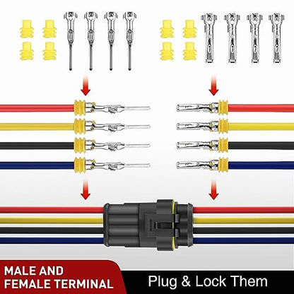 Nilight 180PCS 4 Pin Electrical Connector ‎Plug Male Female Terminal Wire Waterproof Connectors 4 Way Automotive Connect Set for Car Truck Motorcycle Marine Boat 10 Sets - size: 4Pin Connector 200Pcs